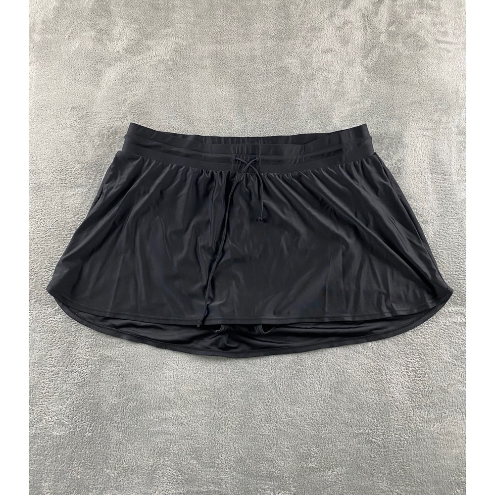 Xersion Women Black Swim Skirt Built-in Brief Drawstring Plus Size 18W